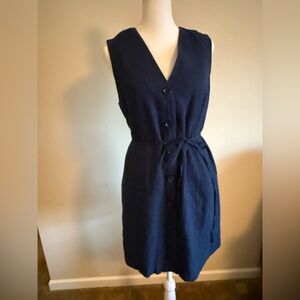 NWT Banana Republic Navy Linen Button-Front Midi Dress w pockets. Sz m